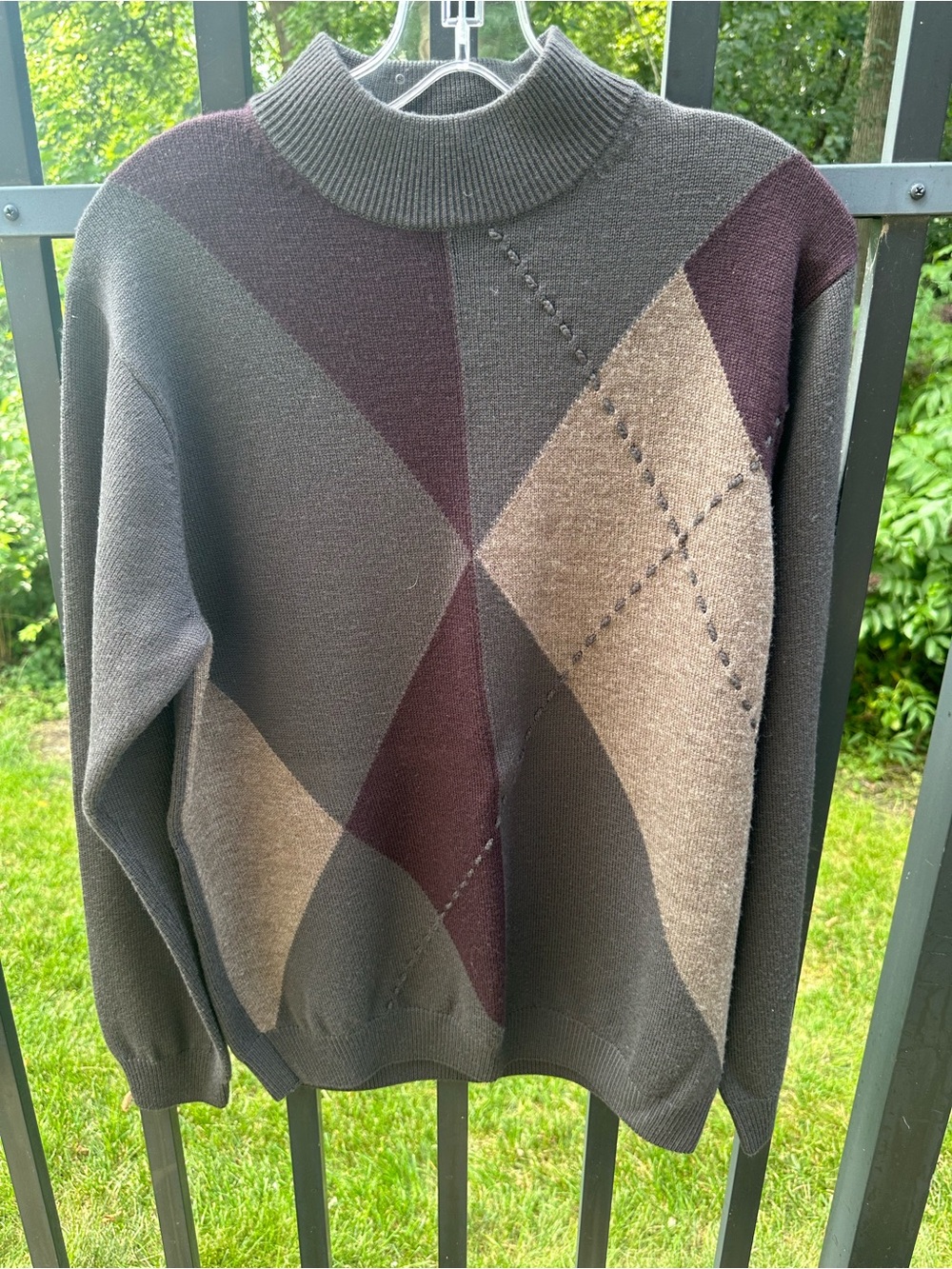 Murano Men's Argyle Turtleneck Sweater in Chocolate Brown and Gray